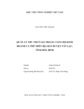 Luận văn thạc sĩ vnua quản lý thu thuế giá trị gia tăng hộ kinh doanh cá thể trên địa bàn huyện tân lạc tỉnh hòa bình