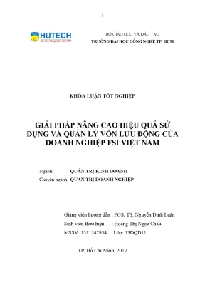 Luận văn thạc sĩ hay giải pháp nâng cao hiệu quả sử dụng và quản lý vốn lưu động của doanh nghiệp fsi việt nam