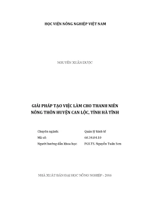 Luận văn thạc sĩ vnua giải pháp tạo việc làm cho thanh niên nông thôn huyện can lộc tỉnh hà tĩnh