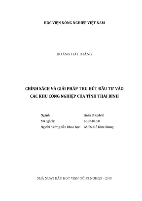 Luận văn thạc sĩ vnua chính sách và giải pháp thu hút đầu tư vào các khu công nghiệp của tỉnh thái bình