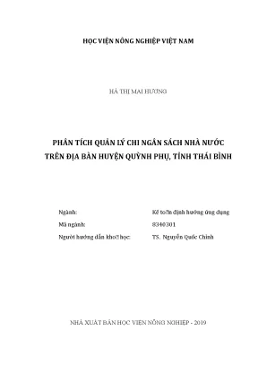 Luận văn thạc sĩ vnua phân tích quản lý chi ngân sách nhà nước trên địa bàn huyện quỳnh phụ tỉnh thái bình