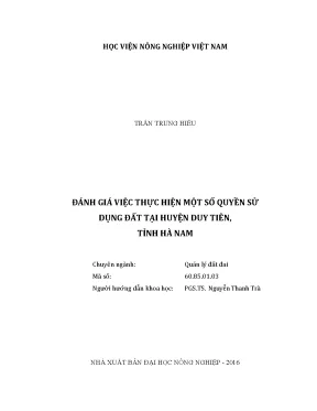 Luận văn thạc sĩ vnua đánh giá việc thực hiện một số quyền sử dụng đất tại huyện duy tiên tỉnh hà nam