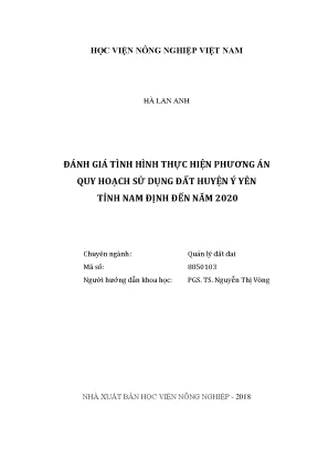 Luận văn thạc sĩ vnua đánh giá tình hình thực hiện phương án quy hoạch sử dụng đất huyện ý yên tỉnh nam định đến năm 2020