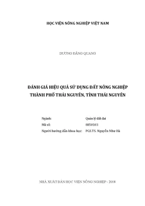 Luận văn thạc sĩ vnua đánh giá hiệu quả sử dụng đất nông nghiệp thành phố thái nguyên tỉnh thái nguyên