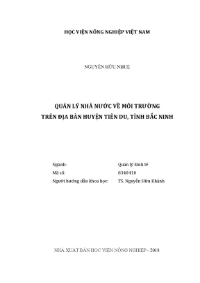 Luận văn thạc sĩ vnua giải pháp nhà nước về môi trường trên địa bàn huyện tiên du tỉnh bắc ninh