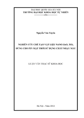 Luận văn thạc sĩ hus nghiên cứu chế tạo vật liệu nano zno tio2 dùng cho pin mặt trời sử dụng chất nhạy màu