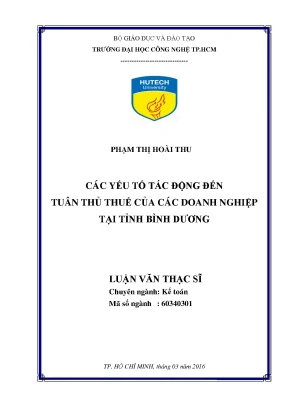 Luận văn thạc sĩ hay các yếu tố tác động đến tuân thủ thuế của các doanh nghiệp tại tỉnh bình dương