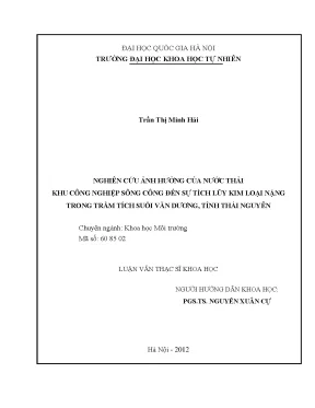 Luận văn thạc sĩ hus nghiên cứu ảnh hưởng của nước thải khu công nghiệp sông công đến sự tích lũy kim loại nặng trong trầm tích suối văn dương tỉnh thái nguyên