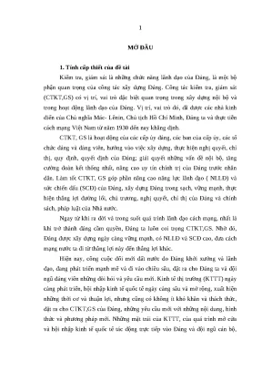 Luận văn chất lượng công tác kiểm tra giám sát của ủy ban kiểm tra huyện thị thành uỷ ở đảng bộ tỉnh thanh hoá trong giai đoạn hiện nay