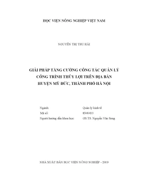 Luận văn thạc sĩ vnua giải pháp tăng cường công tác quản lý công trình thủy lợi trên địa bàn huyện mỹ đức thành phố hà nội