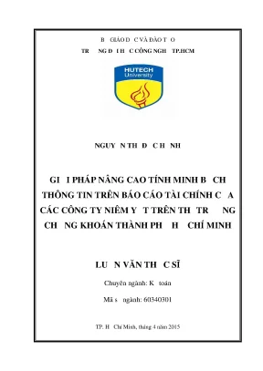 Luận văn thạc sĩ hay giải pháp nâng cao tính minh bạch thông tin trên báo cáo tài chính của các công ty niêm yết trên thị trường chứng khoán thành phố hồ chí minh