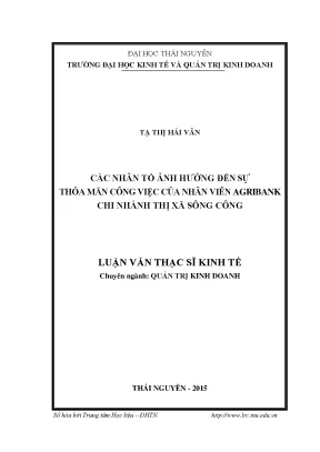 Luận văn thạc sĩ hay các nhân tố ảnh hưởng đến sự thỏa mãn công việc của nhân viên agribank chi nhánh thị xã sông công