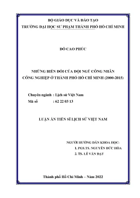 Luận án tiến sĩ những biến đổi của đội ngũ công nhân công nghiệp ở thành phố hồ chí minh 2000 2015ư