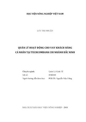 Luận văn thạc sĩ vnua quản lý hoạt động cho vay khách hàng cá nhân tại techcombank chi nhánh bắc ninh