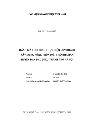 Luận văn thạc sĩ vnua đánh giá tình hình thực hiện quy hoạch xây dựng nông thôn mới trên địa bàn huyện đan phượng thành phố hà nội