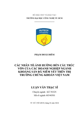Luận văn thạc sĩ hay các nhân tố ảnh hưởng đến cấu trúc vốn của các doanh nghiệp ngành khoáng sản đã niêm yết trên thị trường chứng khoán việt nam