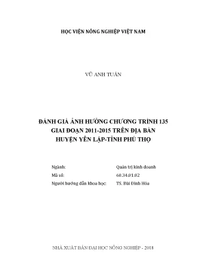 Luận văn thạc sĩ vnua đánh giá ảnh hưởng chương trình 135 giai đoạn 20111 2015 trên địa bàn huyện yên lập tỉnh phú thọ