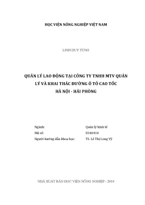 Luận văn thạc sĩ vnua quản lý lao động tại công ty tnhh mtv quản lý và khai thác đường ô tô cao tốc hà nội hải phòng