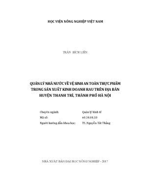 Luận văn thạc sĩ vnua quản lý nhà nước về vệ sinh an toàn thực phẩm trong sản xuất kinh doanh rau trên địa bàn huyện thanh trì thành phố hà nội