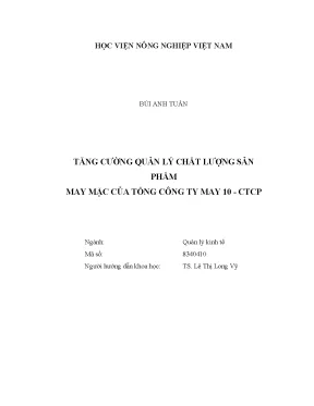 Luận văn thạc sĩ vnua tăng cường quản lý chất lượng sản phẩm may mặc của tổng công ty may 10 ctcp