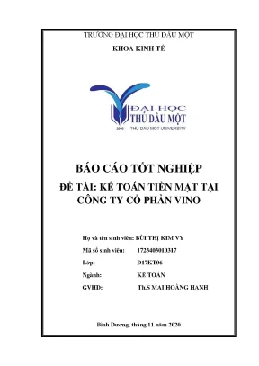 Khóa luận tốt nghiệp kế toán tiền mặt tại công ty cổ phần vino