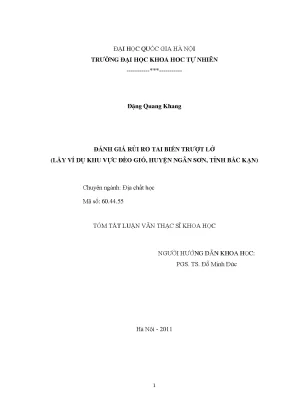 Luận văn thạc sĩ hus đánh giá rủi ro tai biến trượt lở lấy ví dụ khu vực đèo gió huyện ngân sơn tỉnh bắc kạn