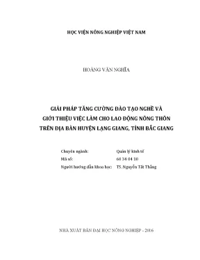Luận văn thạc sĩ vnua giải pháp tăng cường đào tạo nghề và giới thiệu việc làm cho lao động nông thôn trên địa bàn huyện lạng giang tỉnh bắc giang
