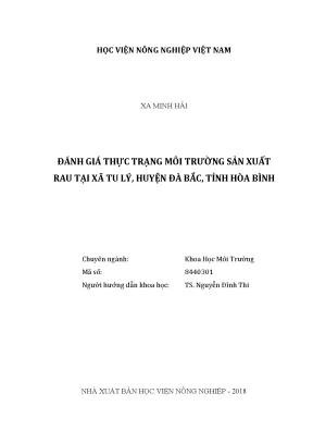 Luận văn thạc sĩ vnua đánh giá thực trạng môi trường sản xuất rau tại xã tu lý huyện đà bắc tỉnh hòa bình