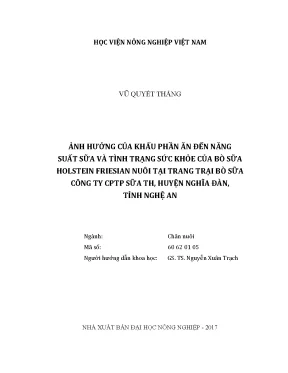 Luận văn thạc sĩ vnua ảnh hưởng của khẩu phần ăn đến năng suất sữa và tình trạng sức khỏe của bò sữa holstein friesian nuôi tại trang trại bò sữa công ty cptp sữa th huyện nghĩa đàn tỉnh nghệ an