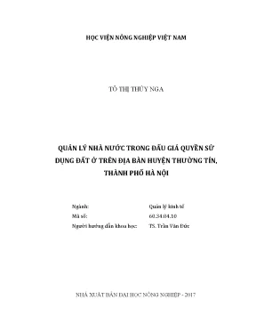 Luận văn thạc sĩ vnua quản lý nhà nước trong đấu giá quyền sử dụng đất ở trên địa bàn huyện thường tín thành phố hà nội
