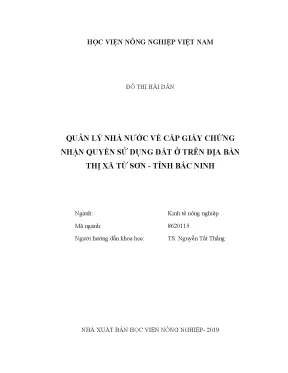 Luận văn thạc sĩ vnua quản lý nhà nước về cấp giấy chứng nhận quyền sử dụng đất ở trên địa bàn thị xã từ sơn tỉnh bắc ninh