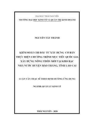 Luận văn thạc sĩ hay kiểm soát chi đầu tư xây dựng cơ bản thực hiện chương trình mục tiêu quốc gia xây dựng nông thôn mới tại kho bạc nhà nước huyện bảo thắng tỉnh lào cai