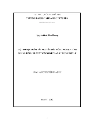 Luận văn thạc sĩ hus một số đặc điểm tài nguyên đất nông nghiệp tỉnh quảng bình đề xuất các giải pháp sử dụng hợp lý
