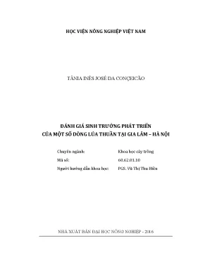 Luận văn thạc sĩ vnua đánh giá sinh trưởng phát triển của một số dòng lúa thuần tại gia lâm hà nội