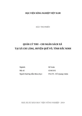 Luận văn thạc sĩ vnua quản lý thu chi ngân sách xã tại xã chi lăng huyện quế võ tỉnh bắc ninh