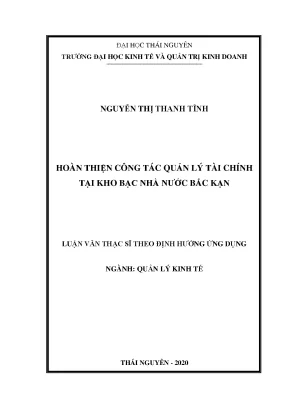 Luận văn thạc sĩ hay hoàn thiện công tác quản lý tài chính tại kho bạc nhà nước bắc kạn