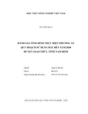 Luận văn thạc sĩ vnua đánh giá tình hình thực hiện phương án quy hoạch sử dụng đất đến năm 2020 huyện giao thủy tỉnh nam định
