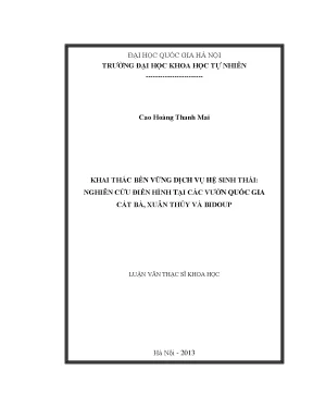 Luận văn thạc sĩ hus khai thác bền vững dịch vụ hệ sinh thái nghiên cứu điển hình tại các vườn quốc gia cát bà xuân thủy và bidoup