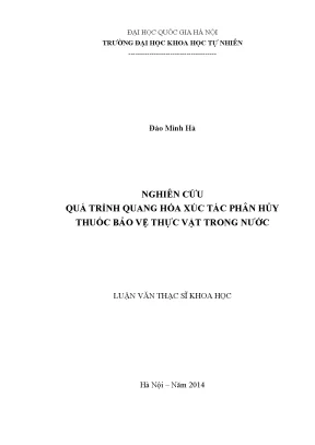 Luận văn thạc sĩ hus nghiên cứu quá trình quang hóa xúc tác phân hủy thuốc bảo vệ thực vật trong nước