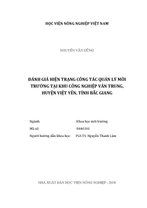 Luận văn thạc sĩ vnua đánh giá hiện trạng công tác quản lý môi trường tại khu công nghiệp vân trung huyện việt yên tỉnh bắc giang