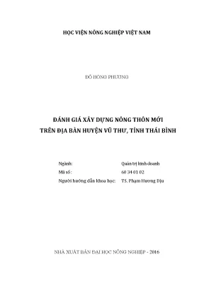 Luận văn thạc sĩ vnua đánh giá xây dựng nông thôn mới trên địa bàn huyện vũ thư tỉnh thái bình