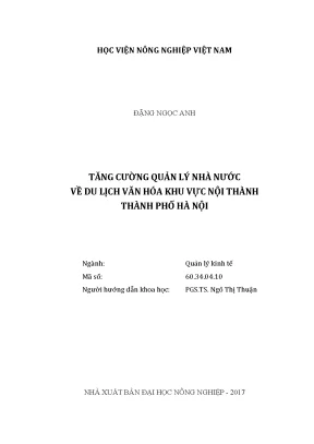 Luận văn thạc sĩ vnua tăng cường quản lý nhà nước về du lịch văn hóa khu vực nội thành thành phố hà nội