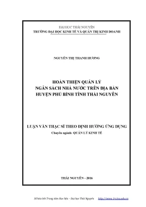 Luận văn thạc sĩ hay hoàn thiện quản lý ngân sách nhà nước trên địa bàn huyện phú bình tỉnh thái nguyên