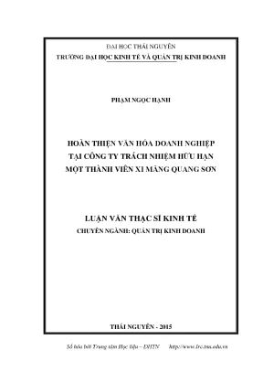 Luận văn thạc sĩ hay hoàn thiện văn hoá doanh nghiệp tại công ty trách nhiệm hữu hạn một thành viên xi măng quang sơn