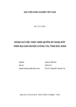 Luận văn thạc sĩ vnua đánh giá việc thực hiện quyền sử dụng đất trên địa bàn huyện lương tài tỉnh bắc ninh