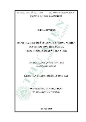 Luận văn thạc sĩ hay đánh giá hiệu quả sử dụng đất nông nghiệp huyện mai sơn tỉnh sơn la theo hướng sản xuất bền vững