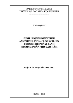 Luận văn thạc sĩ hus định lượng đồng thời amoxicillin và cloxacillin trong chế phẩm bằng phương pháp quang phổ đạo hàm 001