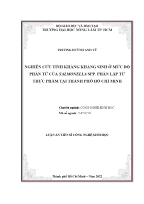 Luận án tiến sĩ nghiên cứu tính kháng kháng sinh ở mức độ phân tử của salmonella spp phân lập từ thực phẩm tại thành phố hồ chí minh