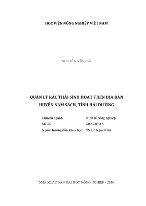 Luận văn thạc sĩ vnua quản lý rác thải sinh hoạt trên địa bàn huyện nam sách tỉnh hải dương