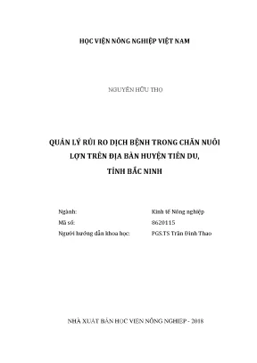 Luận văn thạc sĩ vnua quản lý rủi ro dịch bệnh trong chăn nuôi lợn trên địa bàn huyện tiên du tỉnh bắc ninh